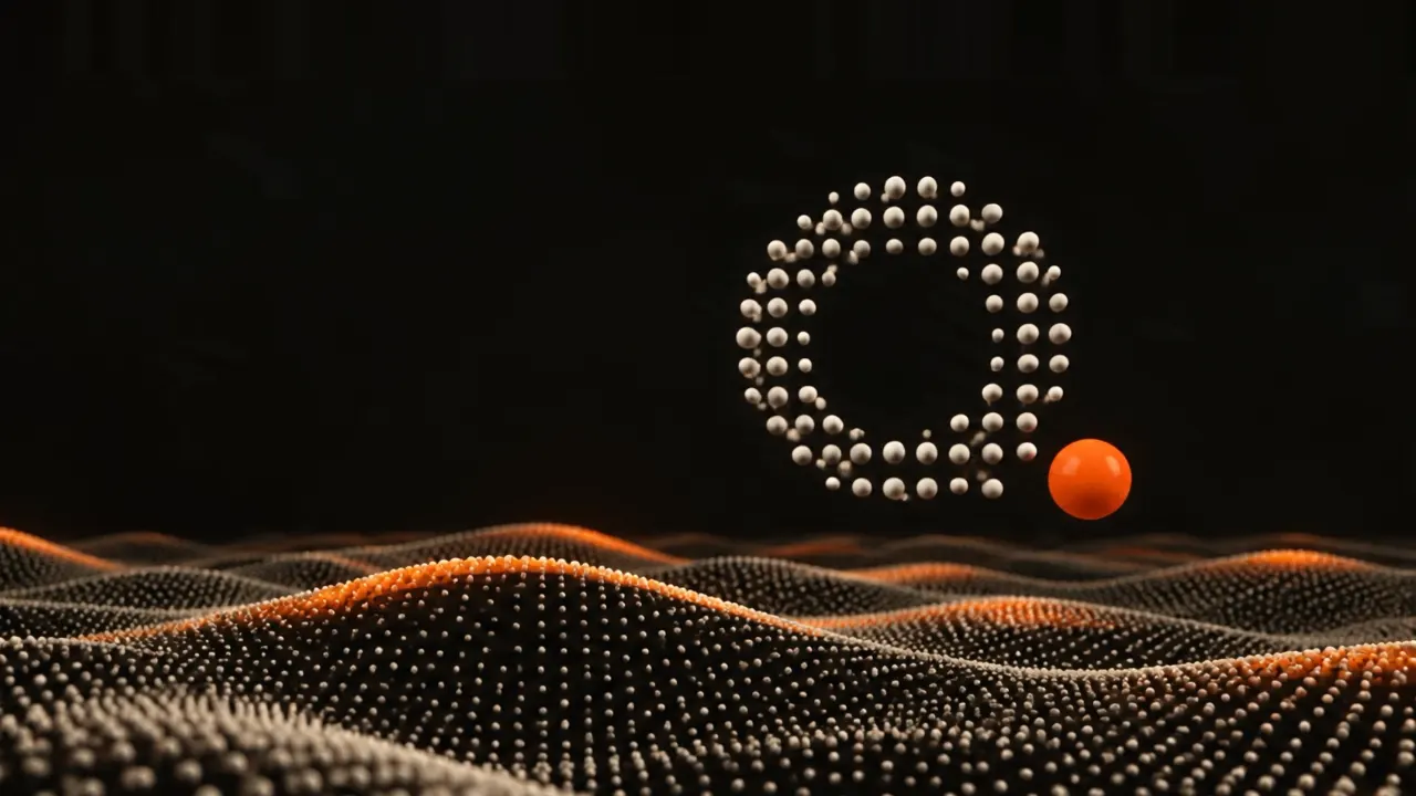 La loupe du logo Quale, en céramique noire et laiton ; dans son verre, un réseau de points lumineux
