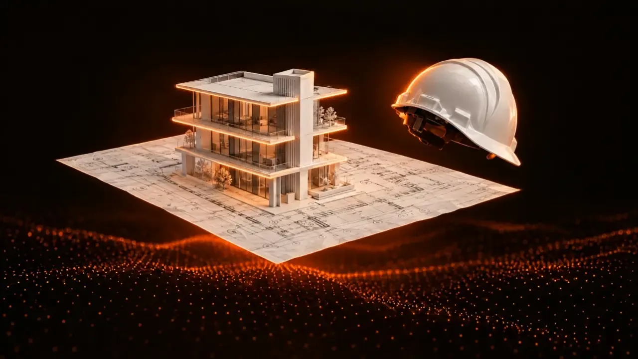 Un plan froissé qui se déplie et devient la maquette d’un bâtiment